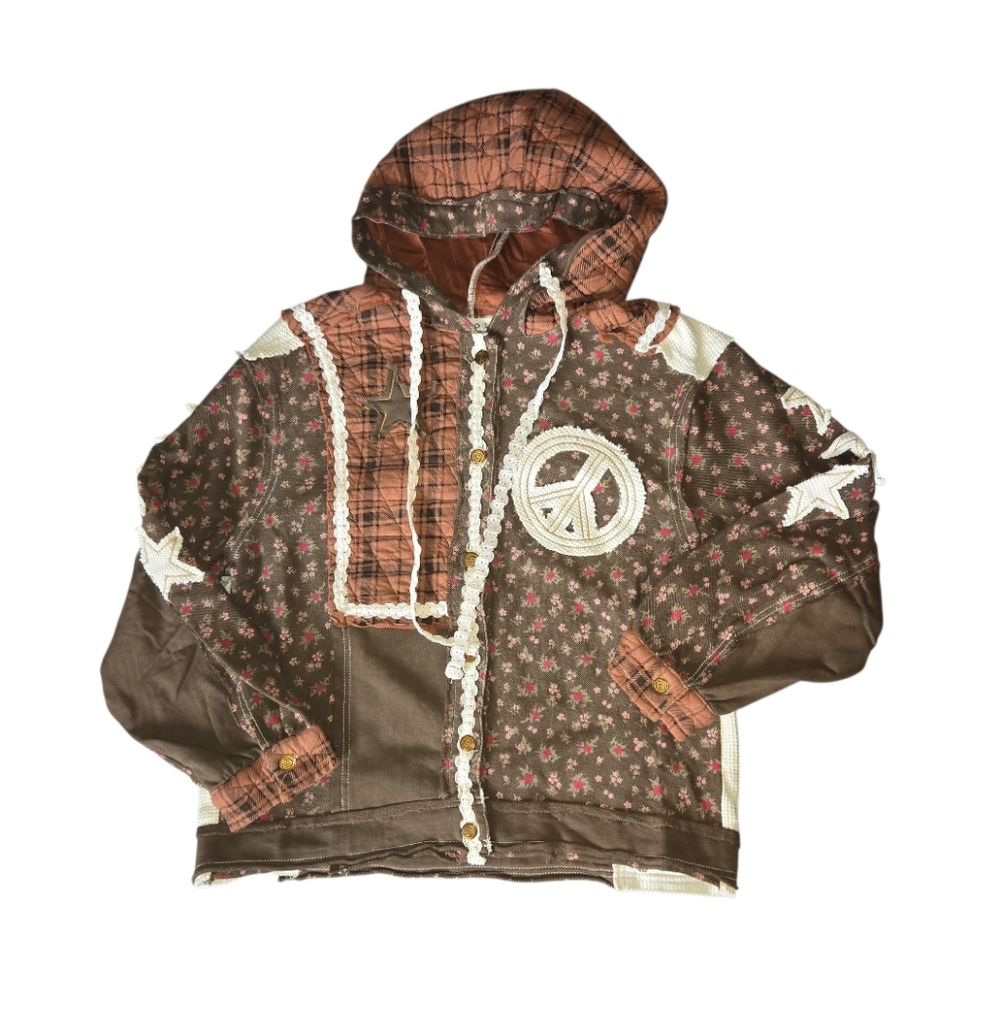 Brown Patchwork Jacket with Star Accents - image 4